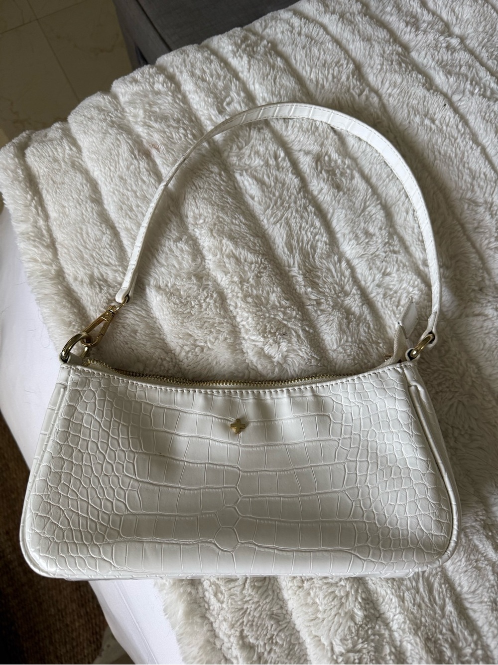 Peta + Jain White Croc-Embossed Shoulder Bag